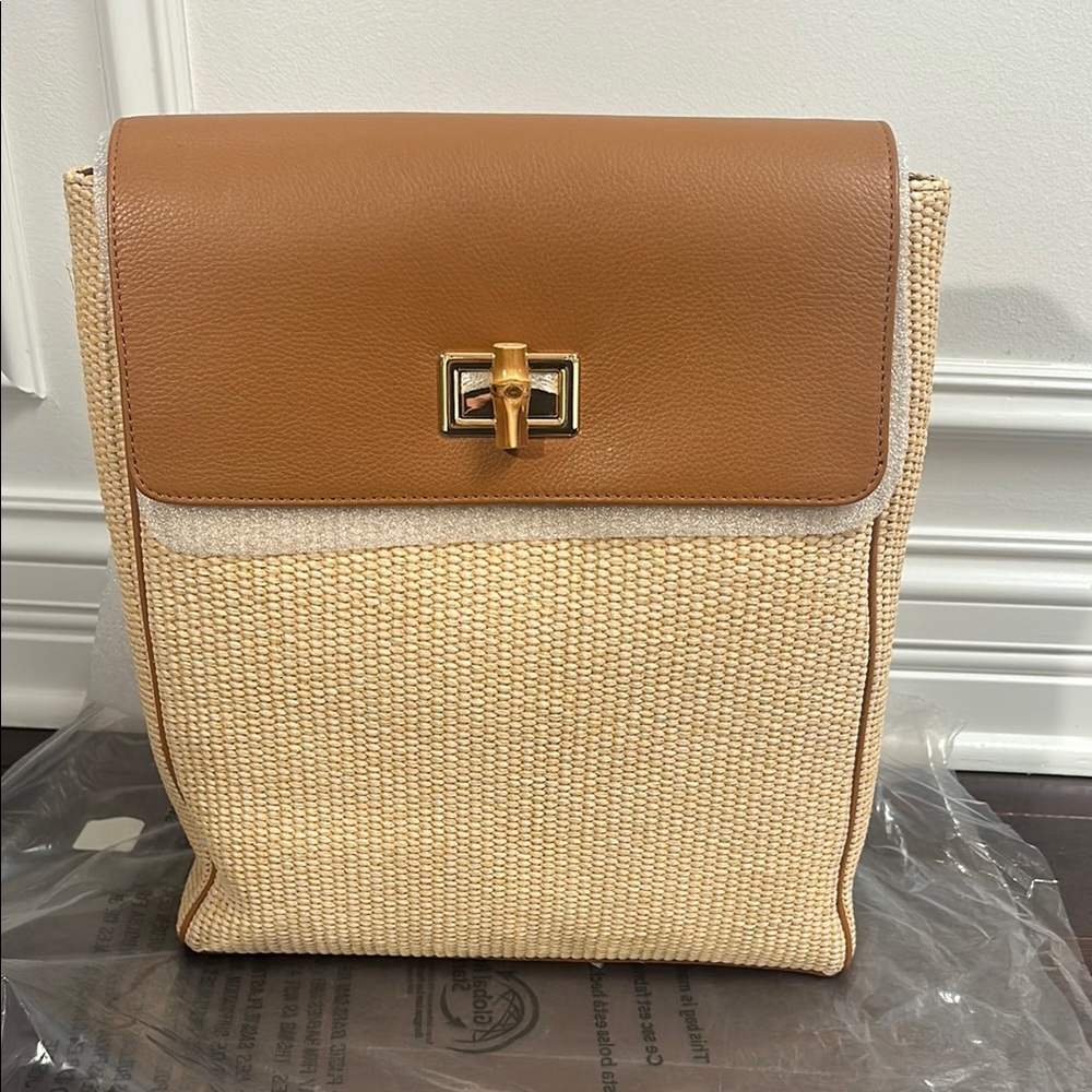 Mark & Graham Cream and Tan Backpack with Elegant Leather Flap